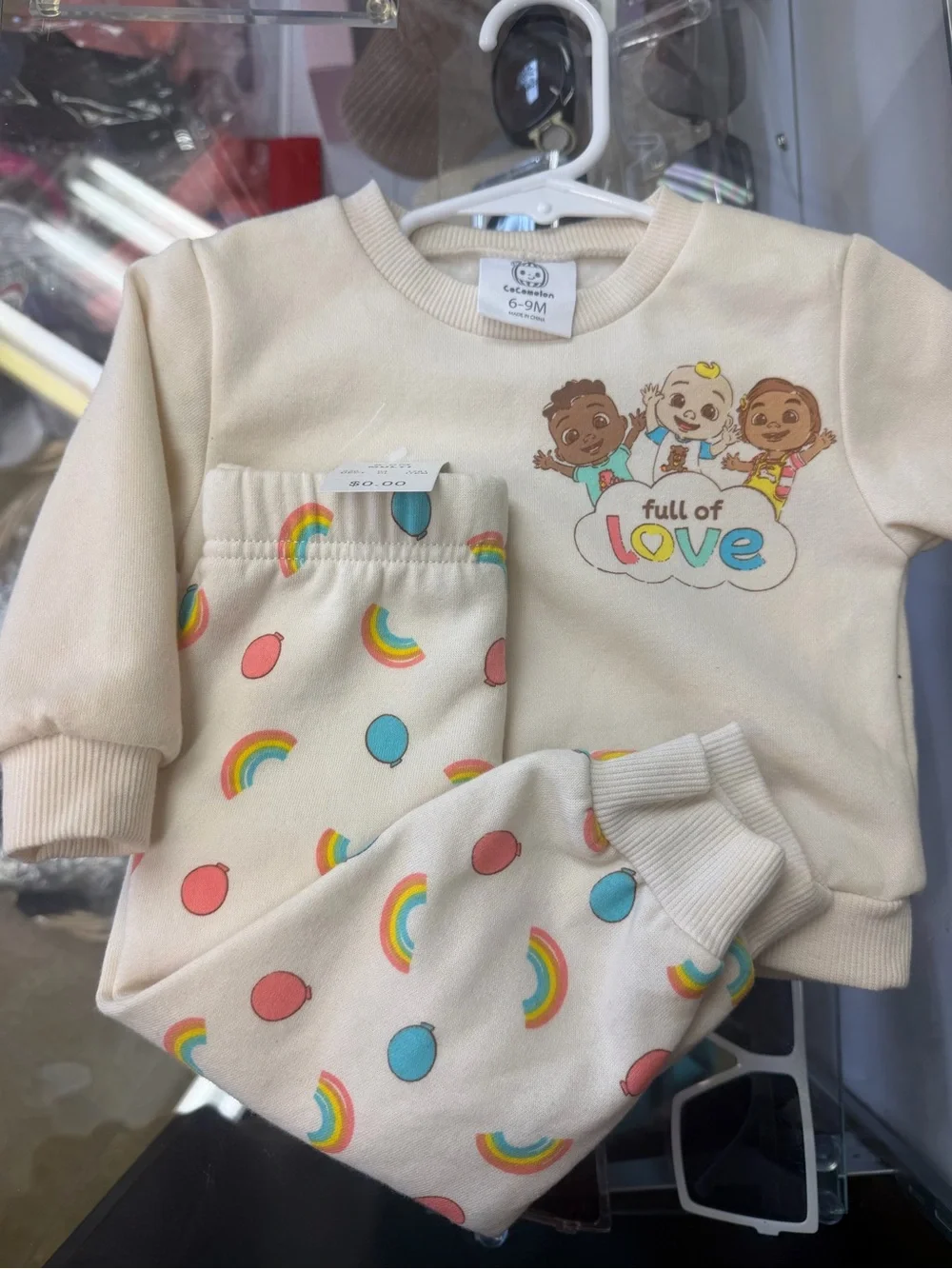 Cream Baby Two-Piece Set with Rainbow & Balloon Print -